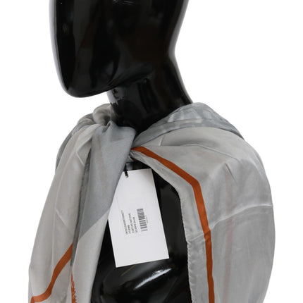 Costume National Gray Orange Silk Floral Foulard Wrap Scarf