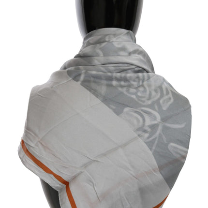 Costume National Gray Orange Silk Floral Foulard Wrap Scarf