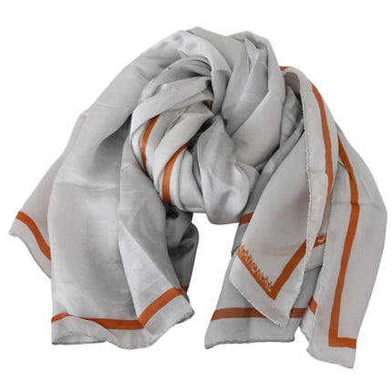 Costume National Gray Orange Silk Floral Foulard Wrap Scarf