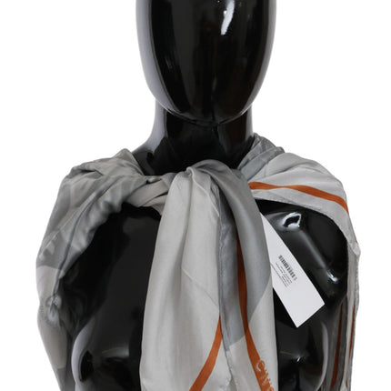 Costume National Gray Orange Silk Floral Foulard Wrap Scarf