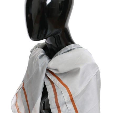 Costume National Gray Red Silk Shawl Foulard Wrap Scarf