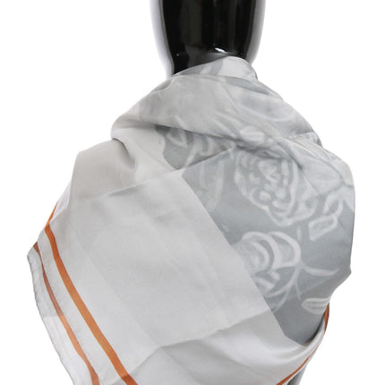 Costume National Gray Red Silk Shawl Foulard Wrap Scarf