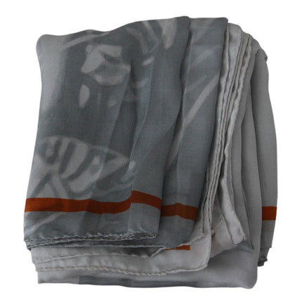Costume National Gray Red Silk Shawl Foulard Wrap Scarf