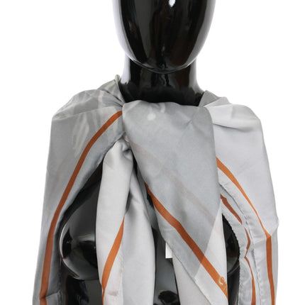 Costume National Gray Red Silk Shawl Foulard Wrap Scarf