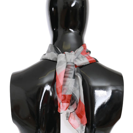 Costume National Red 100% Silk Branded Gray Scarf