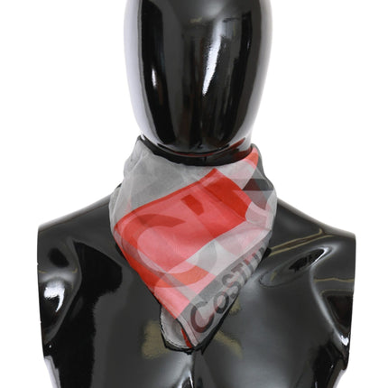 Costume National Red 100% Silk Branded Gray Scarf