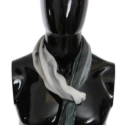 GF Ferre Gray Wool Viscose Foulard Patterned Branded Scarf