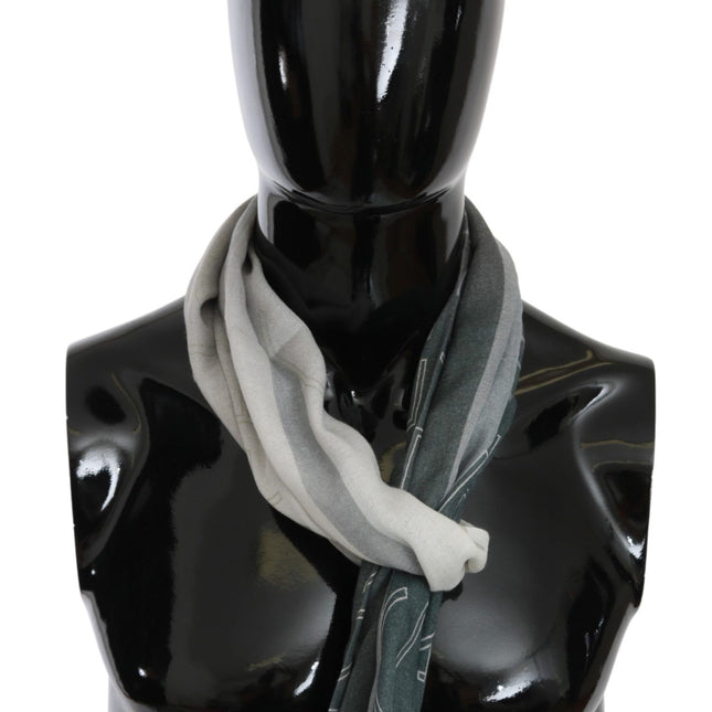 GF Ferre Gray Wool Viscose Foulard Patterned Branded Scarf