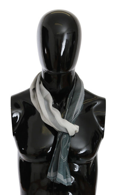 GF Ferre Gray Wool Viscose Foulard Patterned Branded Scarf