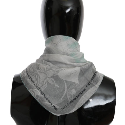 Costume National Gray Silk Shawl Foulard Wrap Scarf