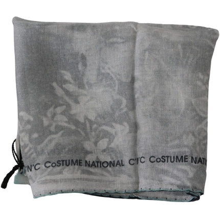 Costume National Gray Silk Shawl Foulard Wrap Scarf