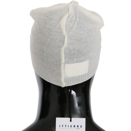Costume National Beanie White Wool Blend Branded Hat