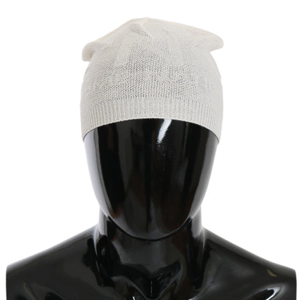 Costume National Beanie White Wool Blend Branded Hat
