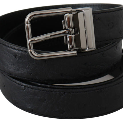 Dolce & Gabbana Black Exotic Skin Pattern Silver Buckle Belt