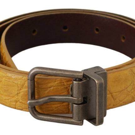 Dolce & Gabbana Yellow Exotic Skin Leather Grey Buckle Belt