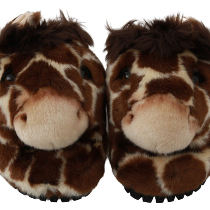 Dolce & Gabbana Brown Giraffe Slippers Flats Sandals Shoes