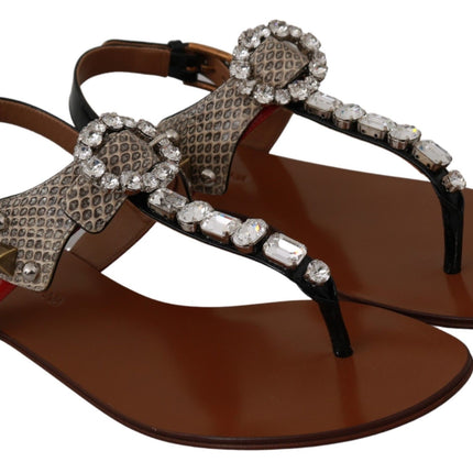 Dolce & Gabbana Leather Ayers Crystal Sandals Flip Flops Shoes