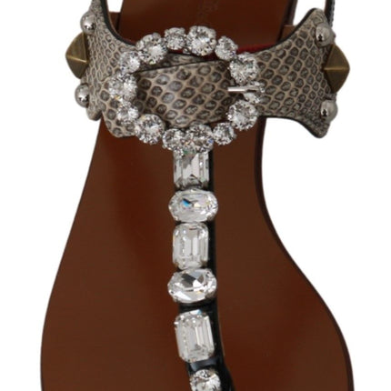 Dolce & Gabbana Leather Ayers Crystal Sandals Flip Flops Shoes