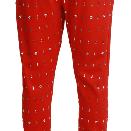 Dolce & Gabbana Red Piggy Bank Cotton Crystal Trousers Pants
