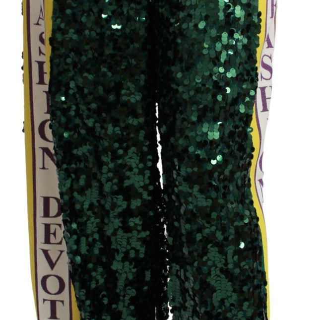 Dolce & Gabbana Green Sequin Trousers Queens Angel Pants
