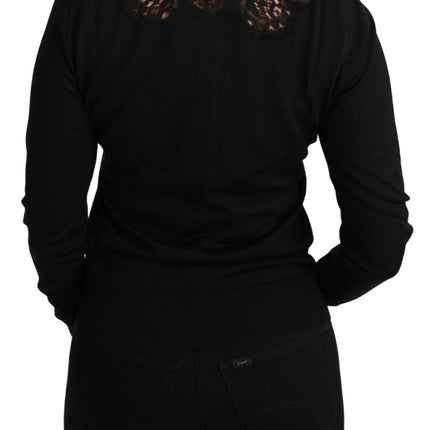 Dolce & Gabbana Black Cashmere Lace Cardigan Sweater
