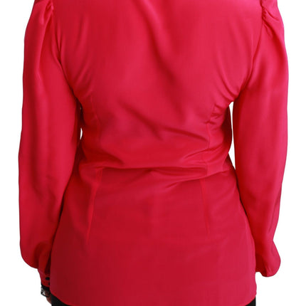 Dolce & Gabbana Pink Silk Black Sequin Lace Shirt Blouse