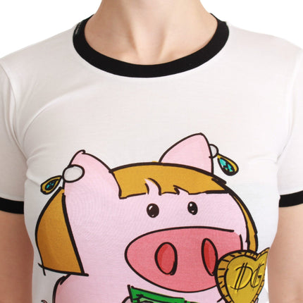 Dolce & Gabbana White YEAR OF THE PIG Top Cotton T-shirt