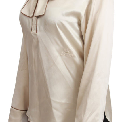Dolce & Gabbana Beige Sleeve Top Queen Silk Satin Blouse