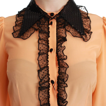 Dolce & Gabbana Yellow Silk Sequin Lace Blouse Shirt