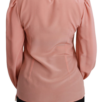 Dolce & Gabbana Pink Silk Gold Sequin Lace Blouse Shirt