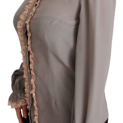 Dolce & Gabbana Gray Silk Gold Sequin Lace Blouse Shirt