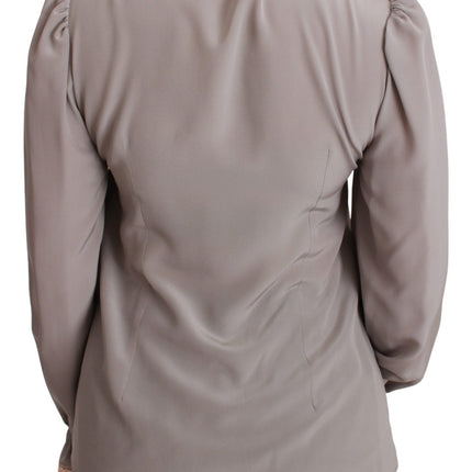 Dolce & Gabbana Gray Silk Gold Sequin Lace Blouse Shirt