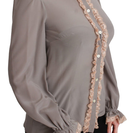 Dolce & Gabbana Gray Silk Gold Sequin Lace Blouse Shirt