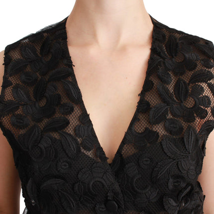 Dolce & Gabbana Black Floral Brocade Top Gilet Waistcoat