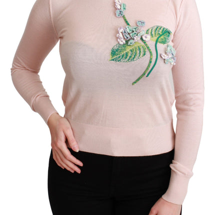 Dolce & Gabbana Pink Floral Silk Cashmere Pullover Sweater