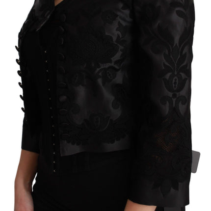Dolce & Gabbana Black Floral Jacquard Blazer Silk Jacket