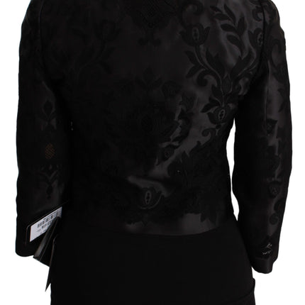Dolce & Gabbana Black Floral Jacquard Blazer Silk Jacket