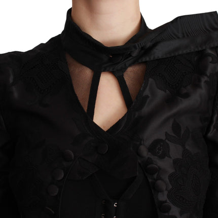 Dolce & Gabbana Black Floral Jacquard Blazer Silk Jacket