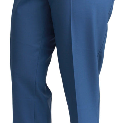 Dolce & Gabbana Blue Pleated Wool Cuffed Cropped Trouser Pants