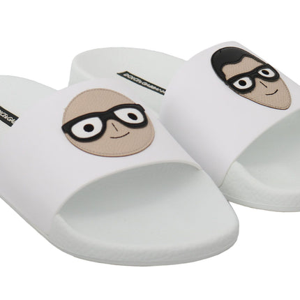 Dolce & Gabbana White Leather #dgfamily Slides Shoes Sandals