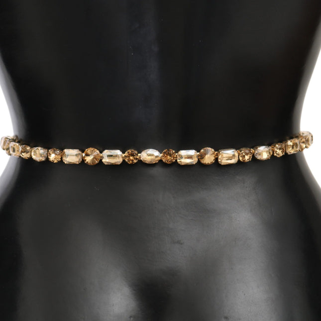 Dolce & Gabbana White Leather Crystals Waist Belt