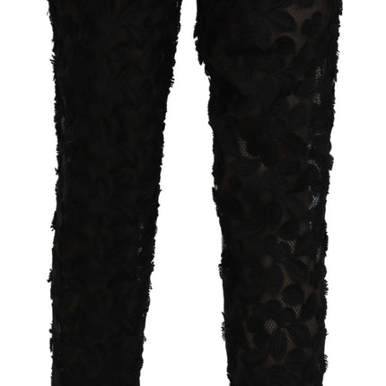Dolce & Gabbana Black Lace Straight Cropped High Waist Pants