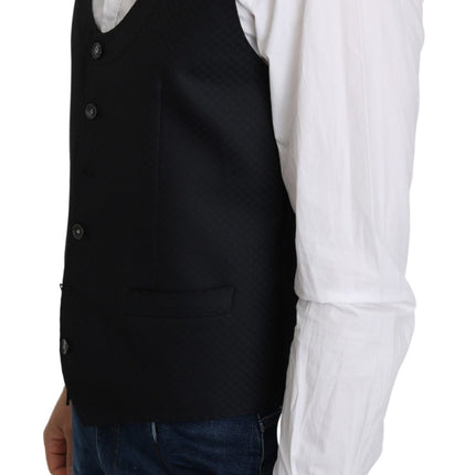 Dolce & Gabbana Blue Silk Romb Pattern Formal Coat Vest