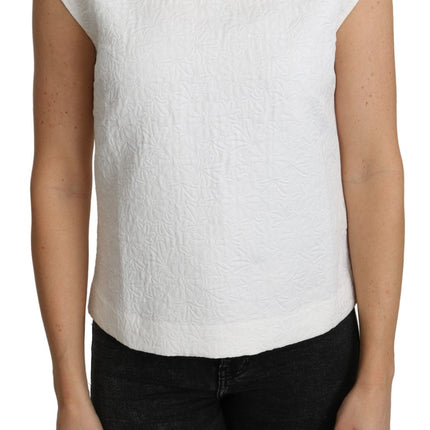 Dolce & Gabbana White Floral Brocade Blouse Cotton Top