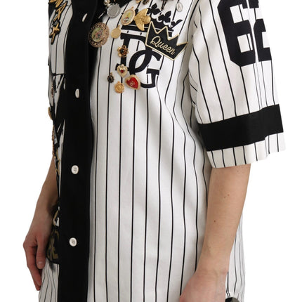 Dolce & Gabbana White and black Blouse Cotton Crystal Charms Amore Shirt