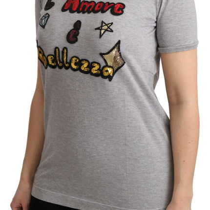 Dolce & Gabbana Gray Cotton Amore e Bellezza Top T-shirt