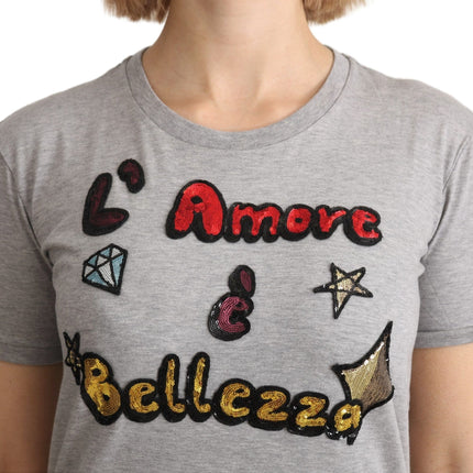 Dolce & Gabbana Gray Cotton Amore e Bellezza Top T-shirt