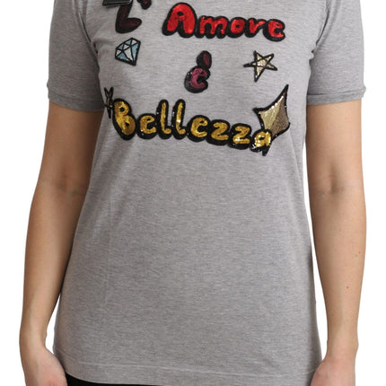 Dolce & Gabbana Gray Cotton Amore e Bellezza Top T-shirt