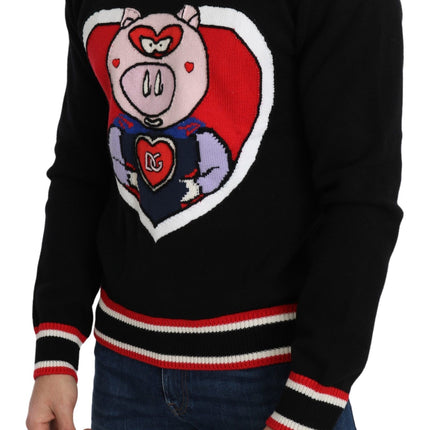Dolce & Gabbana Black Cashmere Pig of the Year Pullover Sweater