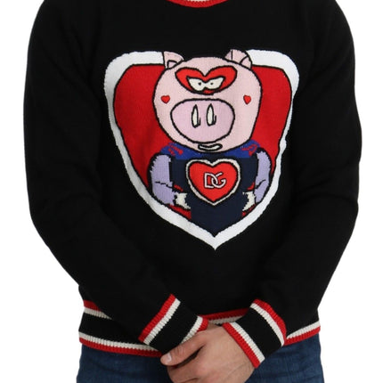 Dolce & Gabbana Black Cashmere Pig of the Year Pullover Sweater